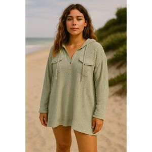 Free People Waffle Knit Hoodie M Sage Green Boho Slouchy Cottagecore Lagenlook